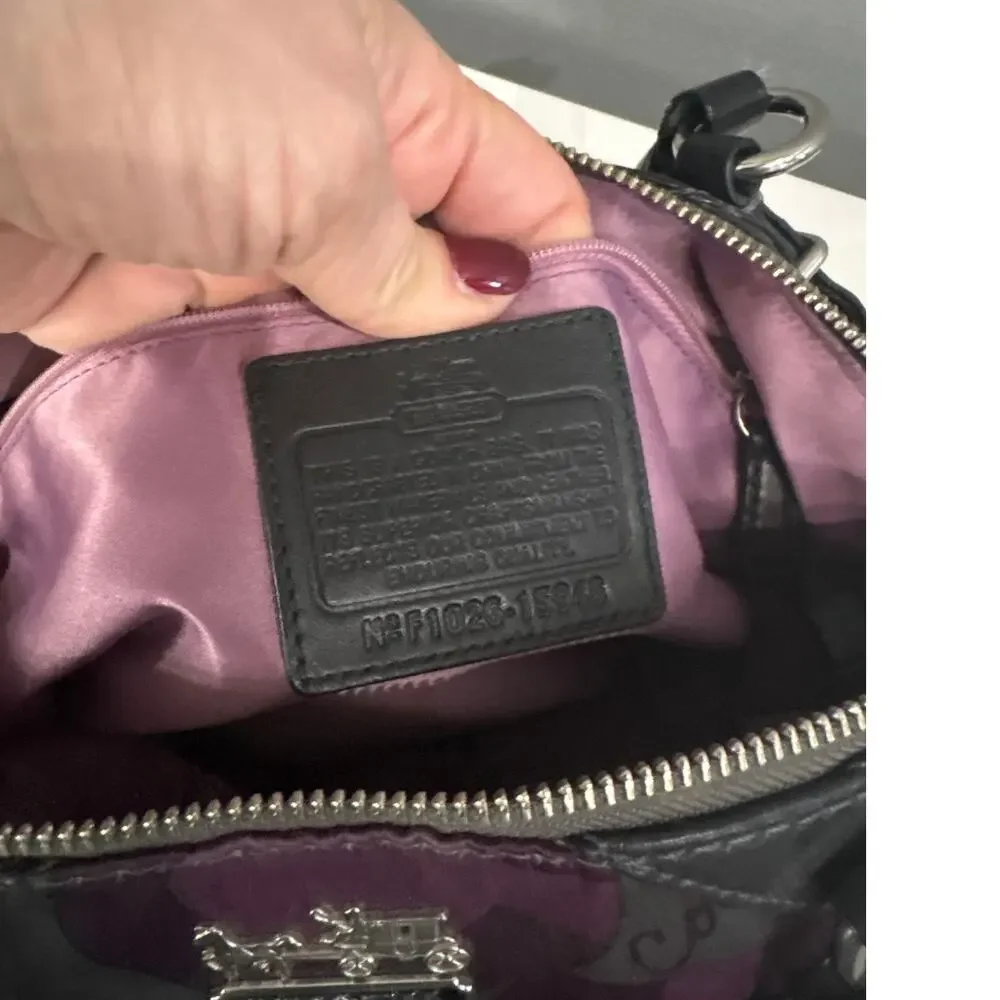 Coach Madison Sophia Clover Logo Sateen Bag Purse Purple Tones - Picture 9 of 10